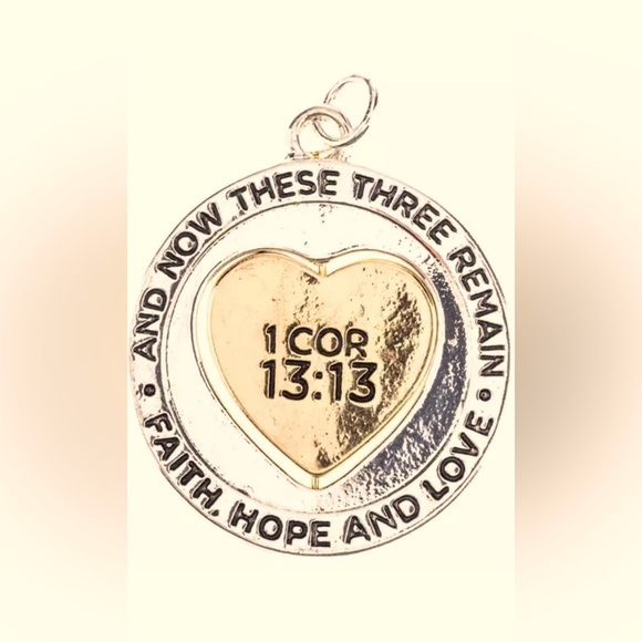 Faith, Hope, Love Spinning Heart Pendant Necklace - Picture 3 of 5